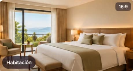 Habitación luminosa con cama doble y vista al mar